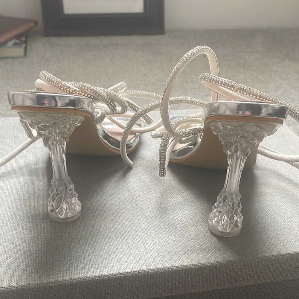 Glamorous Silver Stiletto Heels With Strappy Desi… - image 4